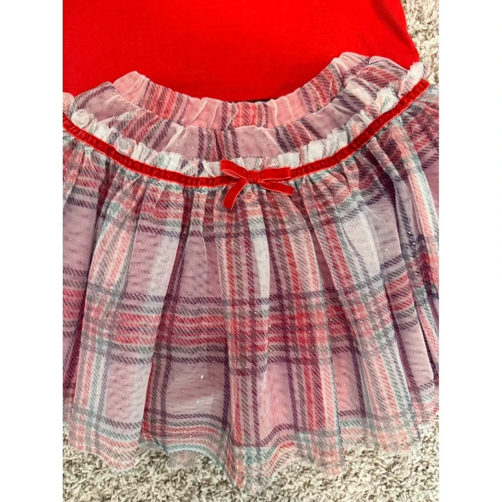 Tahari Girls Red Mock Neck Top and Plaid Mesh Tulle Skirt Set Size M 7/8 Holiday